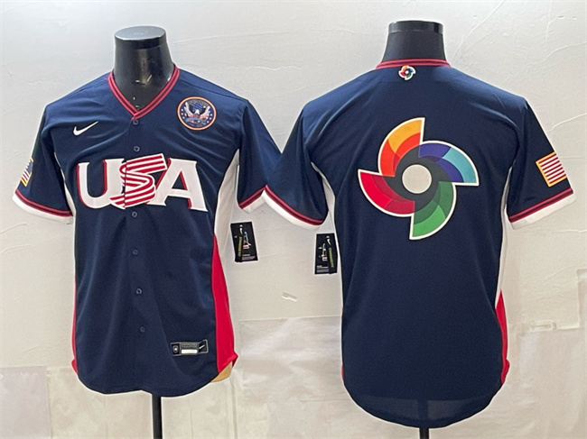 Men's USA Baseball Team Big Logo Navy 2026 World Baseball Classic United States 250th Anniversary Patch Road Stadium Stitched Jersey Men's USA Baseball Team Big Logo Navy 2026 World Baseball Classic United States 250th Anniversary Patch Road Stadium Stitched Jersey